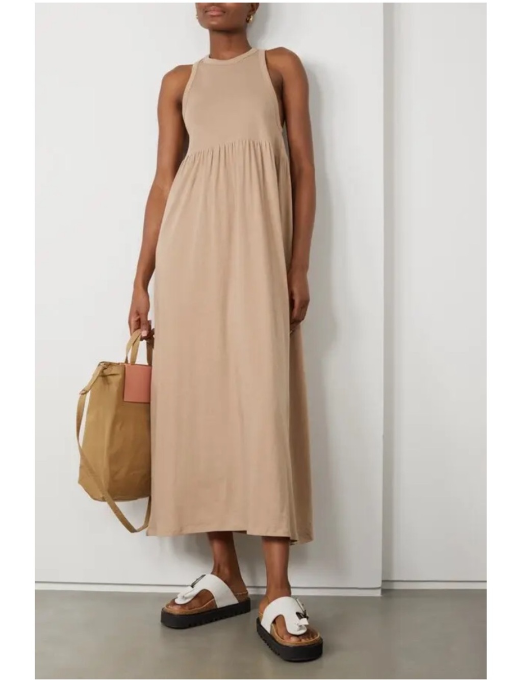Ninety Percent Net Sustain Gathered Organic Cotton Jersey Maxi Dress